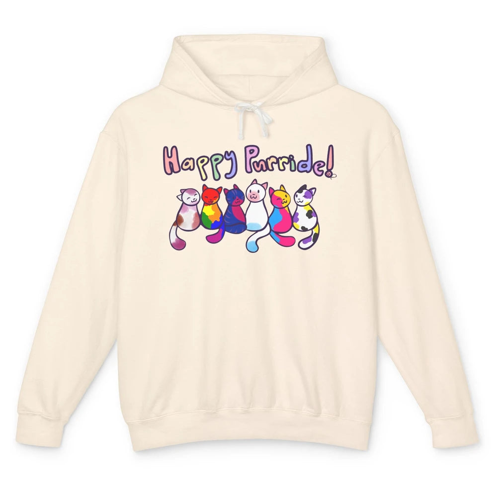 Happy Purride Cat Lover LGBT Gay Pride Lesbian Gay Bi Trans Unisex Lightweight Hoodie