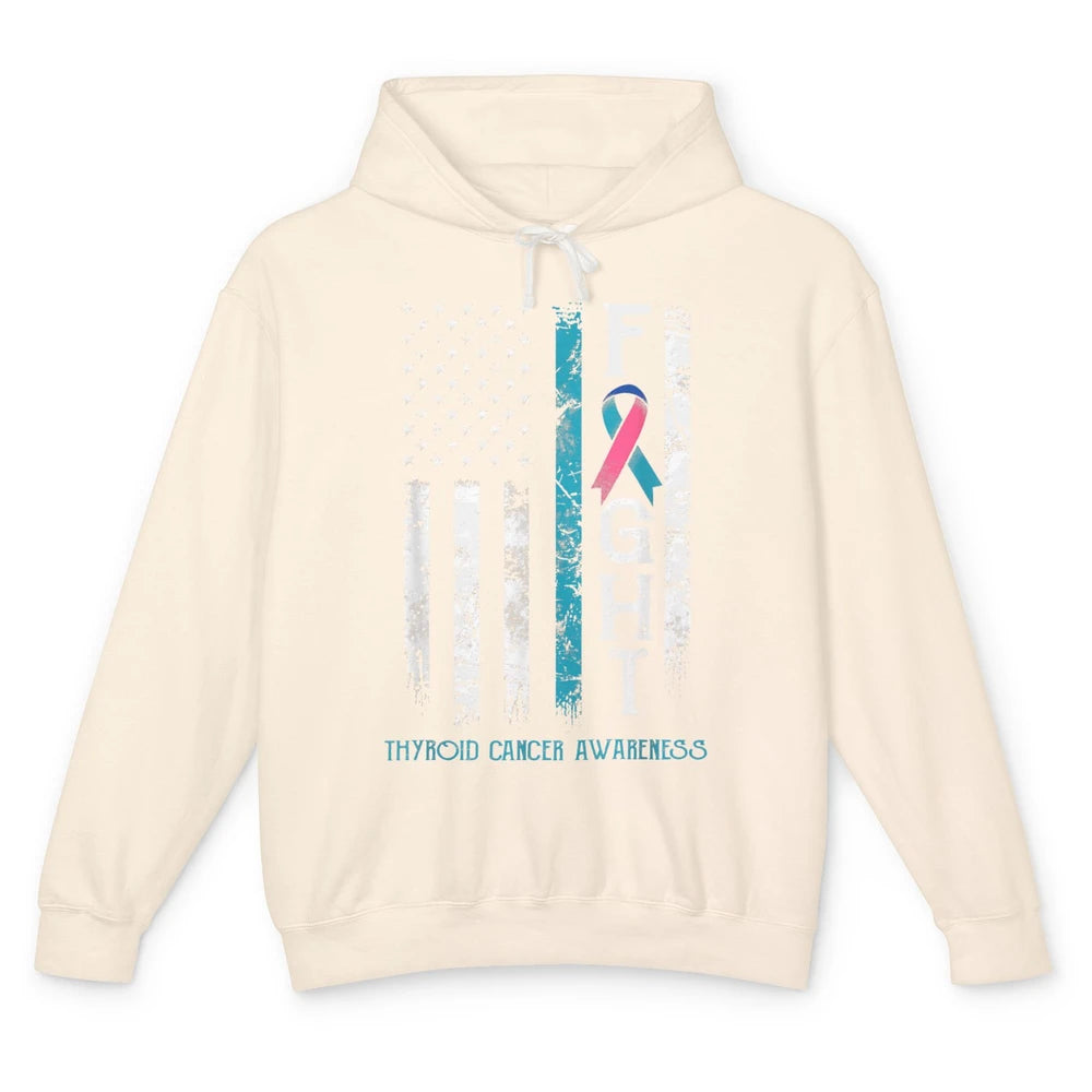 Thyroid Cancer Awareness Blue Pink Teal Ribbon Fight Flag Unisex Lightweight Hoodie