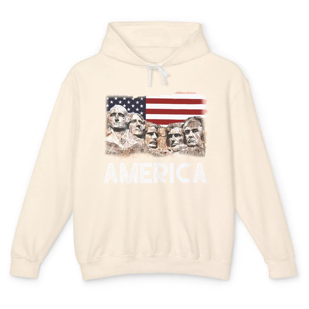 Trump US Presidents 45th Rushmore Mount US Flag 4Th Of July Unisex Lightweight Hoodie