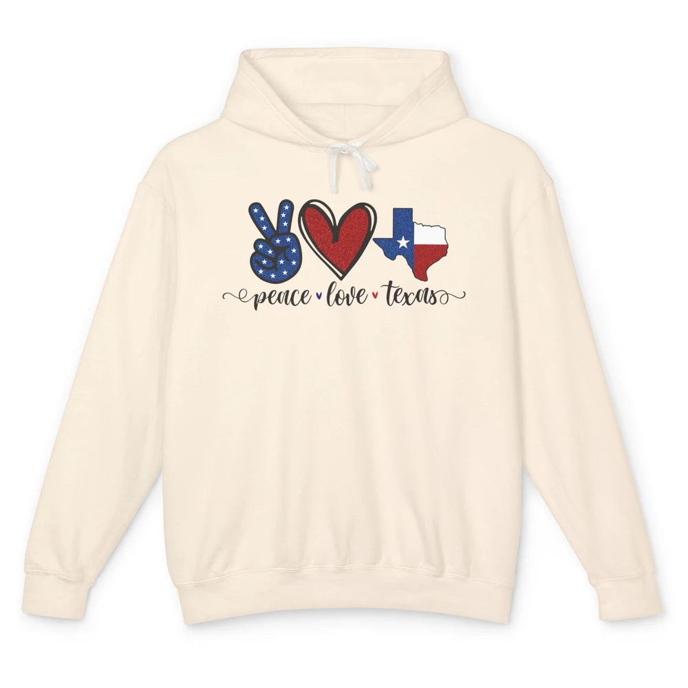 US Flag Peace Love Texas State Map Texan Pride Western Unisex Lightweight Hoodie