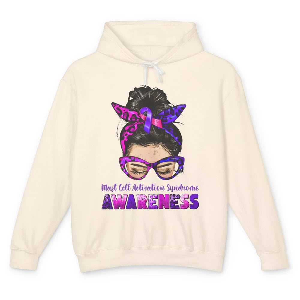 Mast Cell Activation Syndrome MCAS Messy Bun Leopard Glasses Unisex Lightweight Hoodie