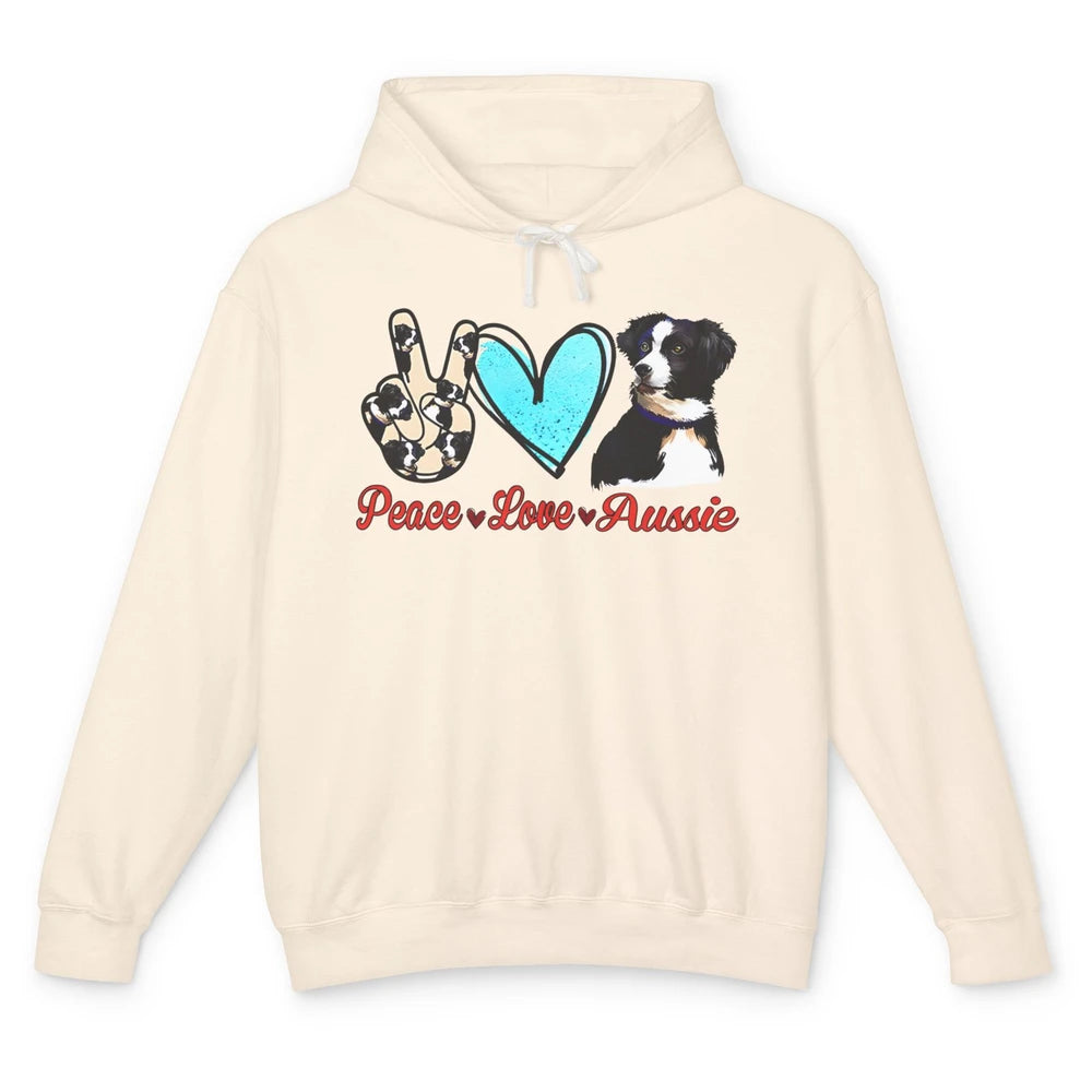 Peace Love Aussie Dog Lovers Australian Shepherd Dad Mom Unisex Lightweight Hoodie