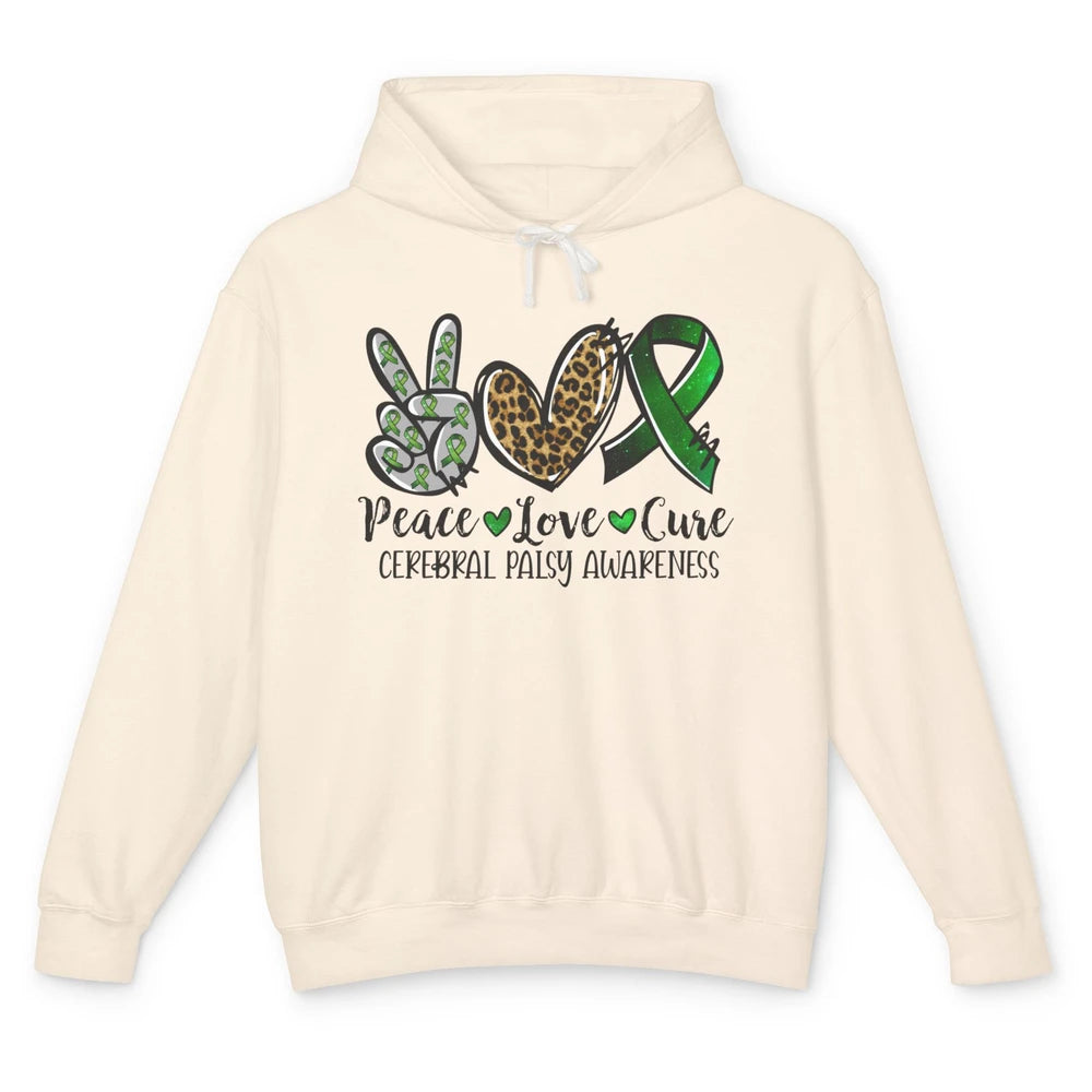 Cerebral Palsy Awareness Heart Green Ribbon Peace Love Cure Unisex Lightweight Hoodie