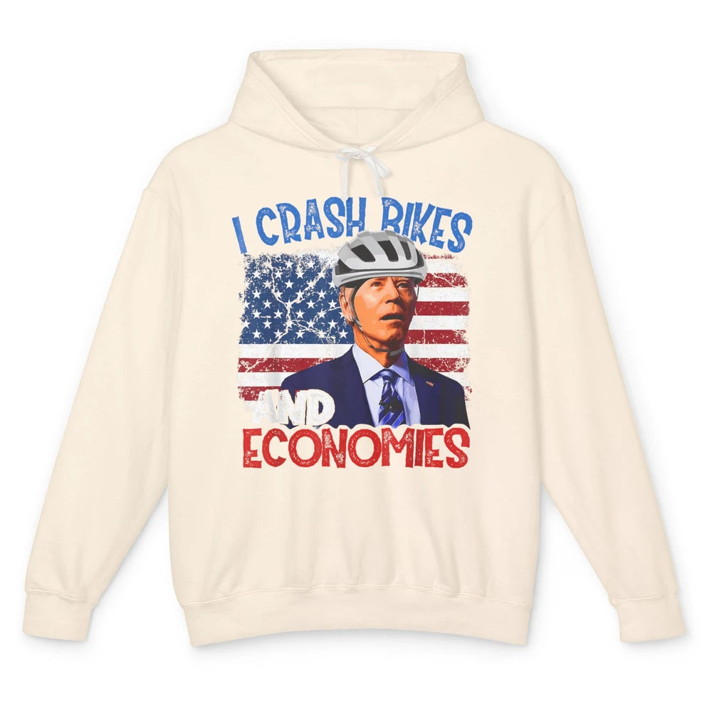 Anti Biden Falling Off Bike Crash Economies US Flag Democrat Unisex Lightweight Hoodie