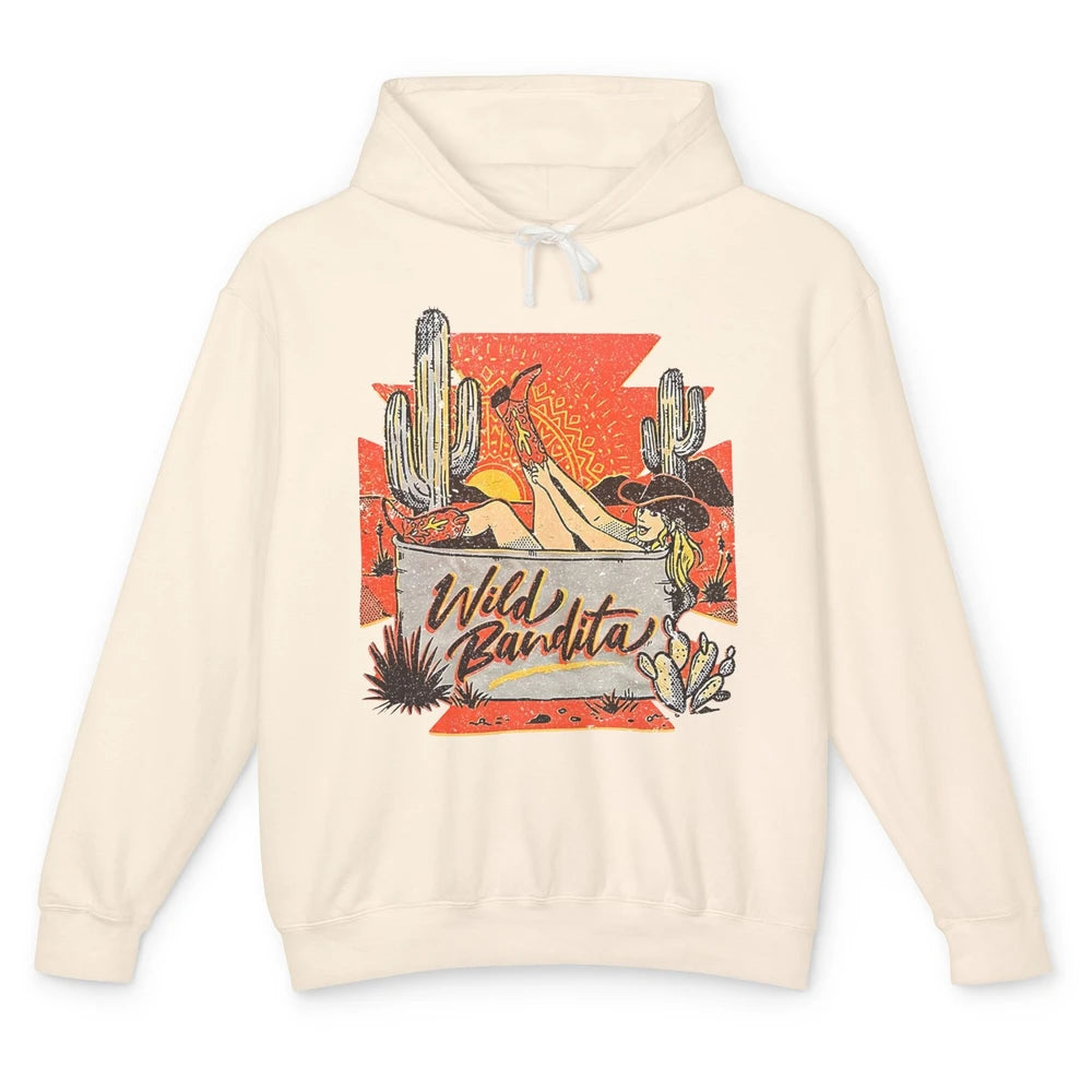 Retro Desert Cactus Cowgirl Wild Bandita Western Country Unisex Lightweight Hoodie