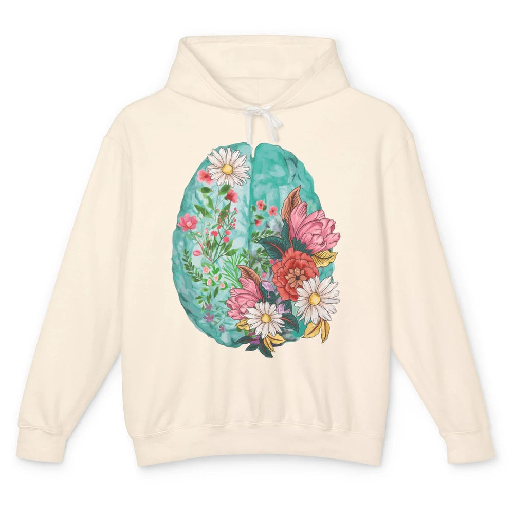 Wildflower Brain End The Stigma Floral Mental Health Matters Unisex Lightweight Hoodie