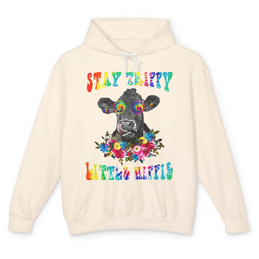 Stay Trippy Little Hippie Heifer Licking Highland Cow Peace Unisex Lightweight Hoodie