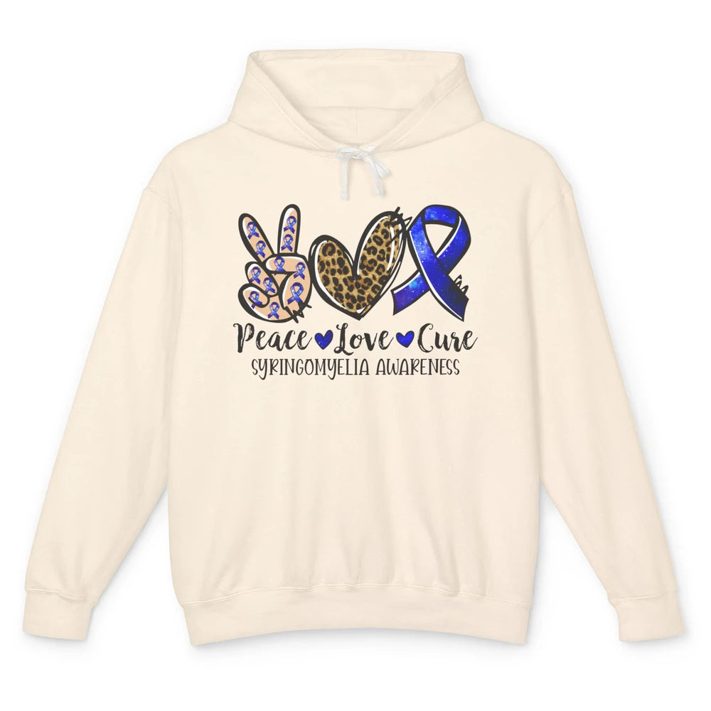 Syringomyelia Awareness Blue Ribbon Peace Love Cure Unisex Lightweight Hoodie