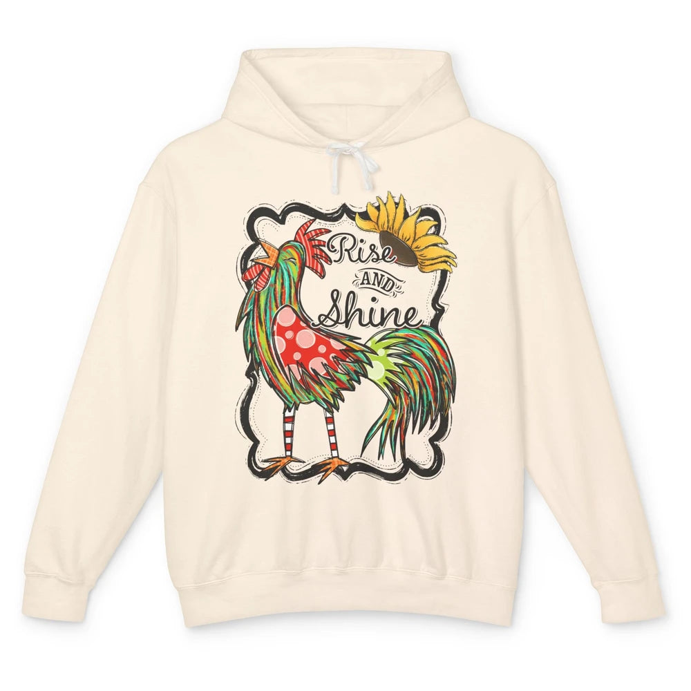 Sunflower Chicken Rooster Rise And Shine Western Motivation Unisex Lightweight Hoodie