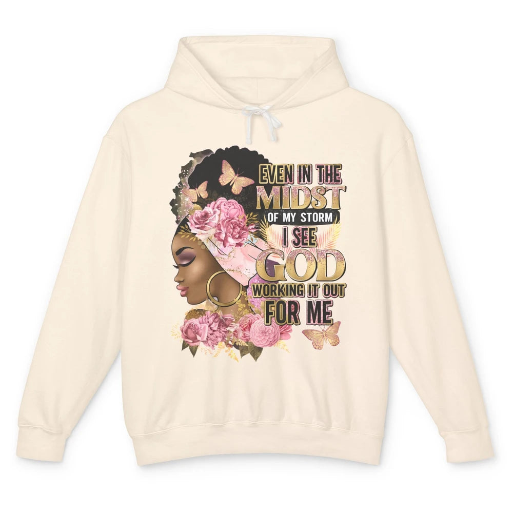 Black Girl In The Midst Of Storm Afro Woman Christian Belief Unisex Lightweight Hoodie