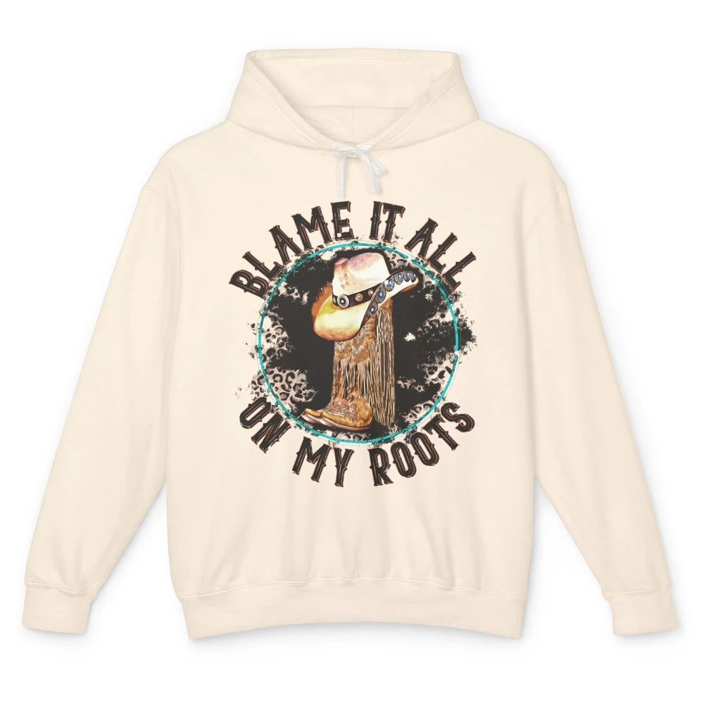 Retro Leopard Cowboy Boots Blame It On My Roots Western Girl Unisex Lightweight Hoodie