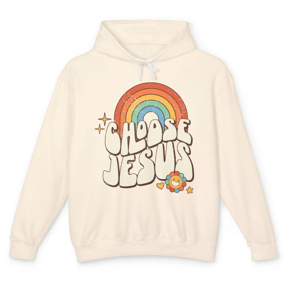 Retro Rainbow Groovy Choose Jesus Christian Religious Unisex Lightweight Hoodie