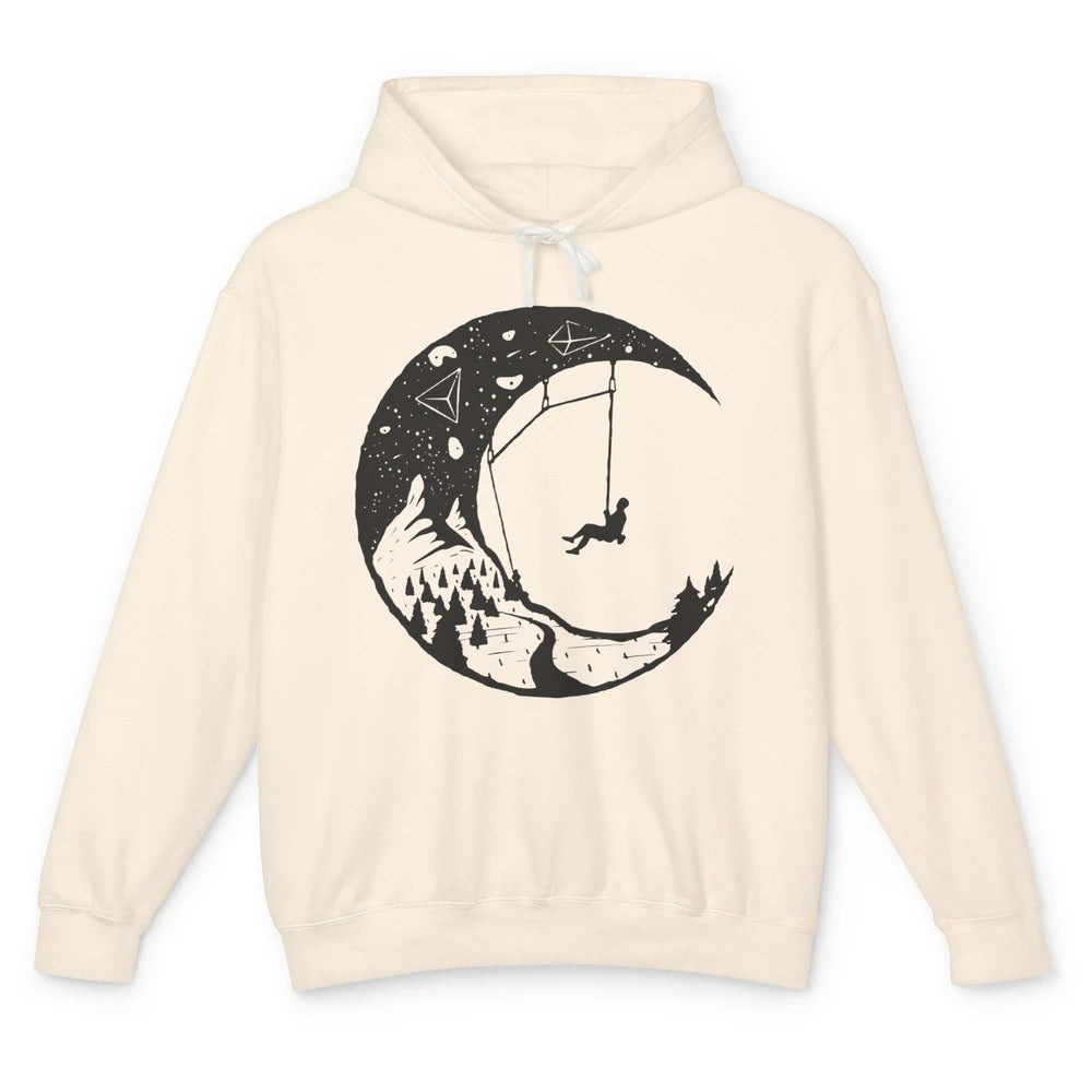 Funny Mountain Rock Climbing On The Moon Space Climber Unisex Lightweight Hoodie