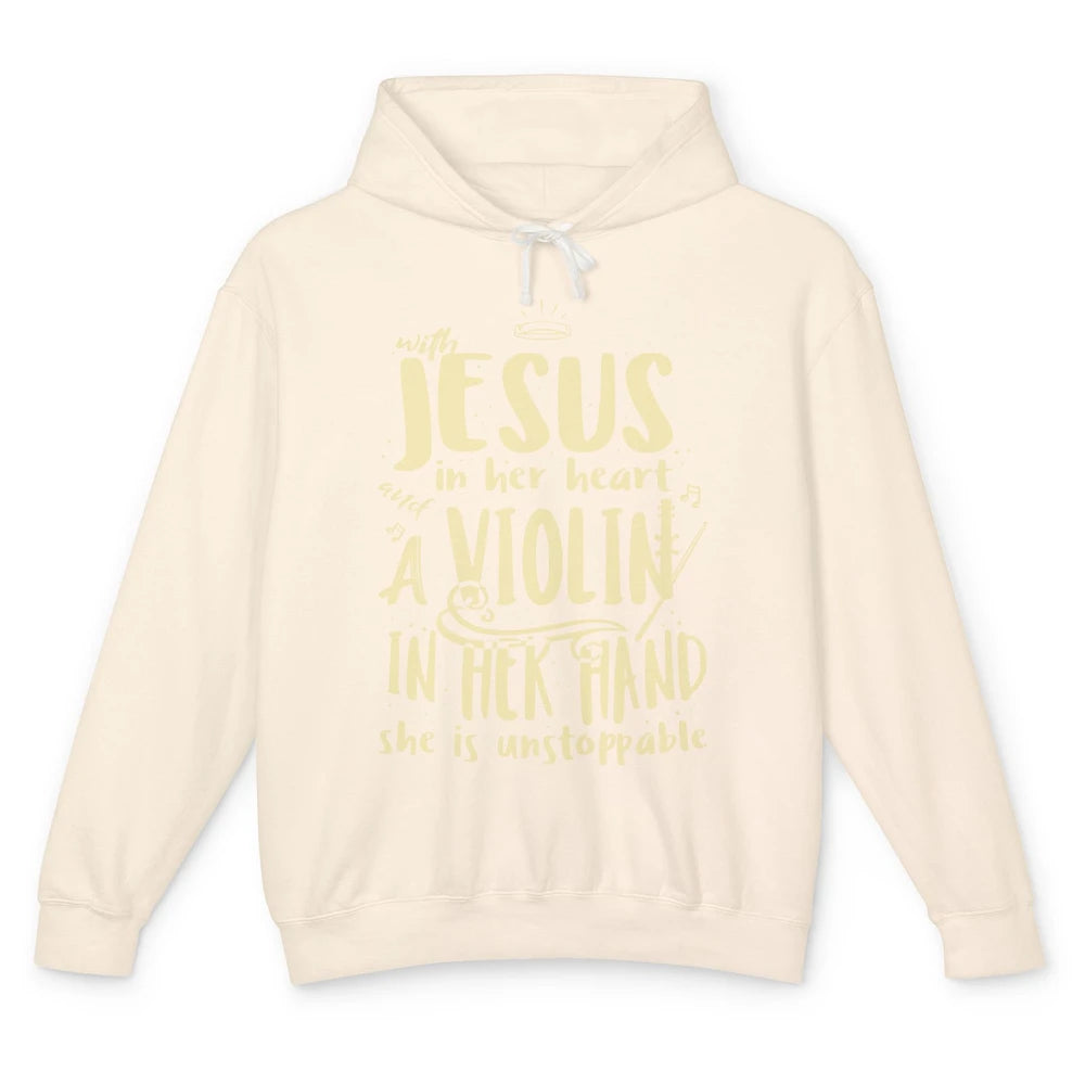 With Jesus Violin Player Retro Violinist Musical Instrument Unisex Lightweight Hoodie