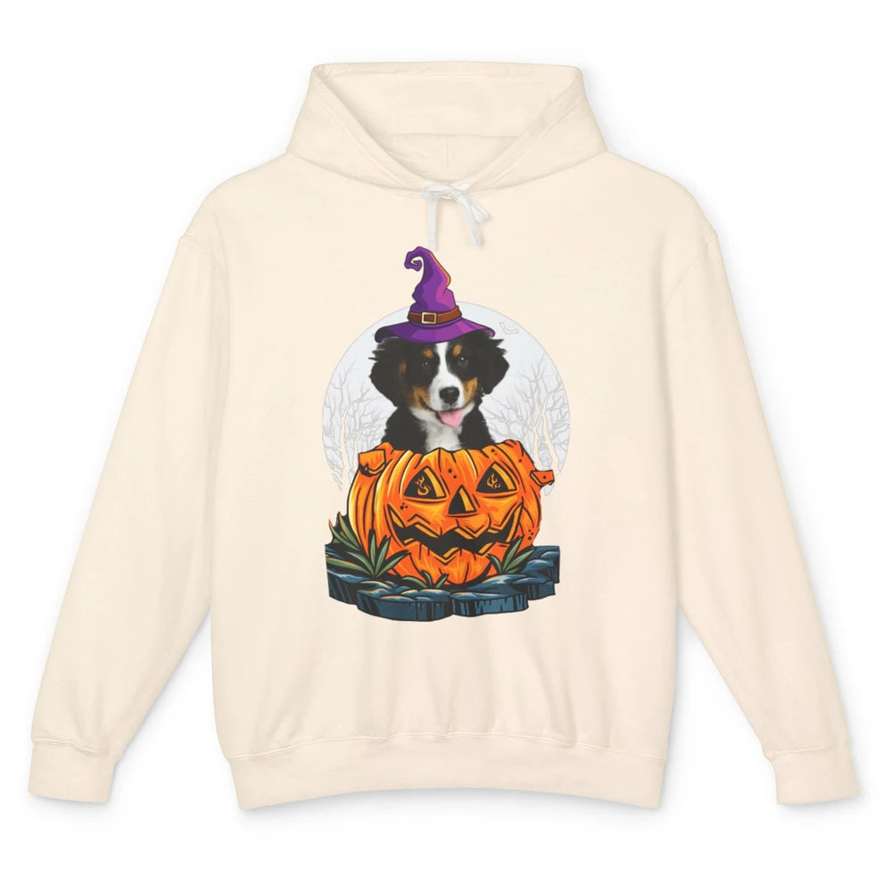 Bernese Mountain Dog Witch Pumpkin Halloween Spooky Season Unisex Lightweight Hoodie