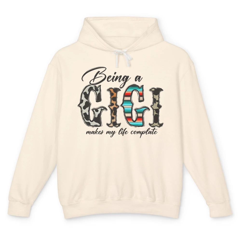 Leopard Being A Gigi Makes My Life Complete Grandma Western Unisex Lightweight Hoodie