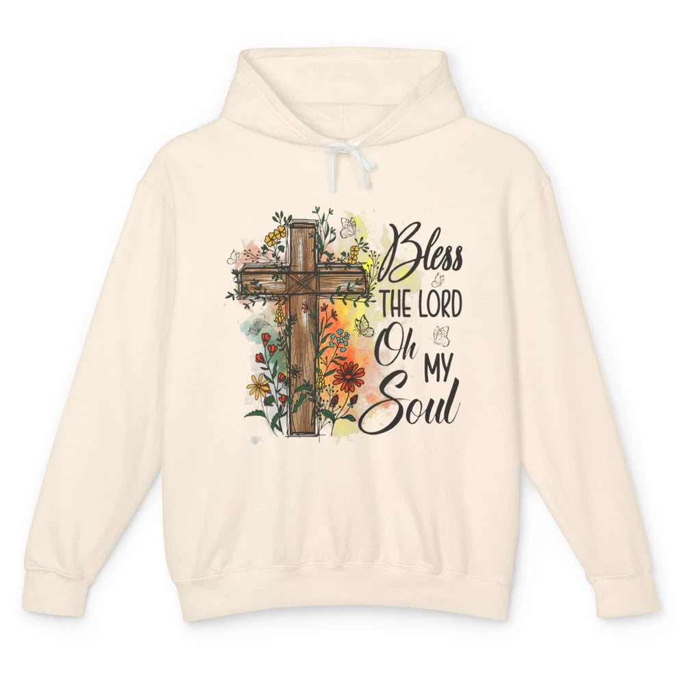 Christian Bless The Lord Oh My Soul Bible Verse Jesus Christ Flower Cross Church Unisex Lightweight Hoodie