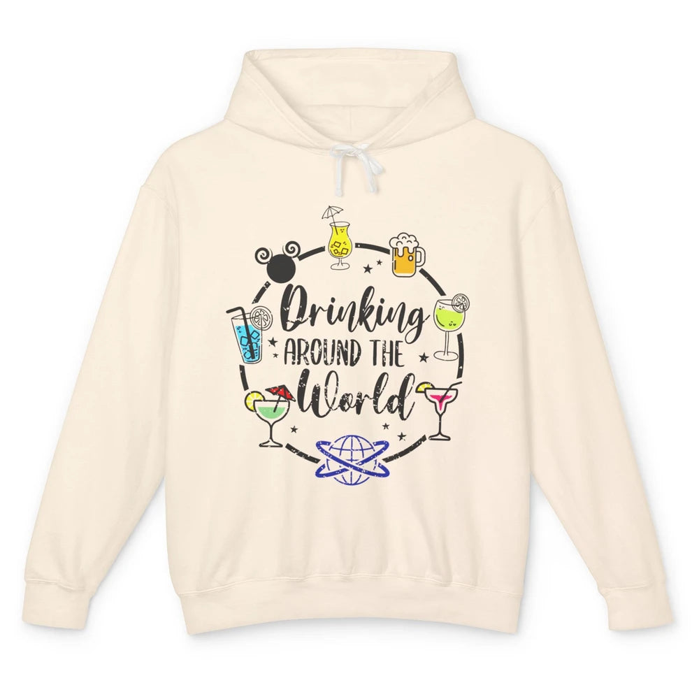 Funny Drinking Around The World Beer Wine Drinking Day Retro Unisex Lightweight Hoodie