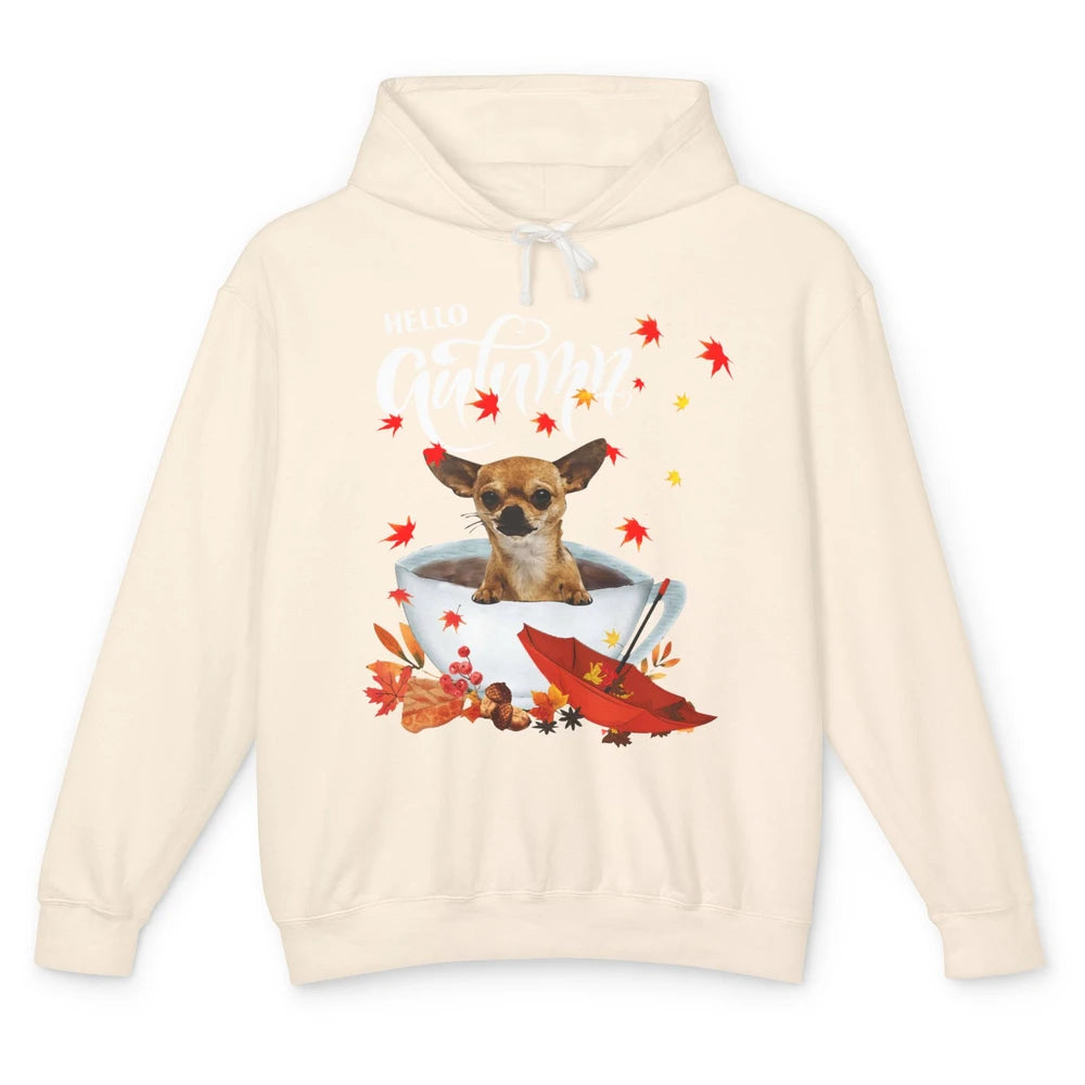 Chihuahua Autumn Dog And Coffee Fall Thanksgiving Chihuahua Unisex Lightweight Hoodie