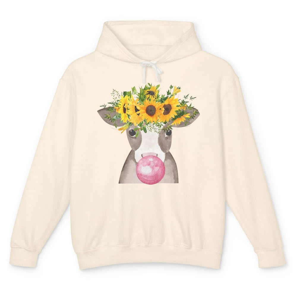 Sunflower Cow Bubble Gum Not In The Mood Western Farm Animal Unisex Lightweight Hoodie