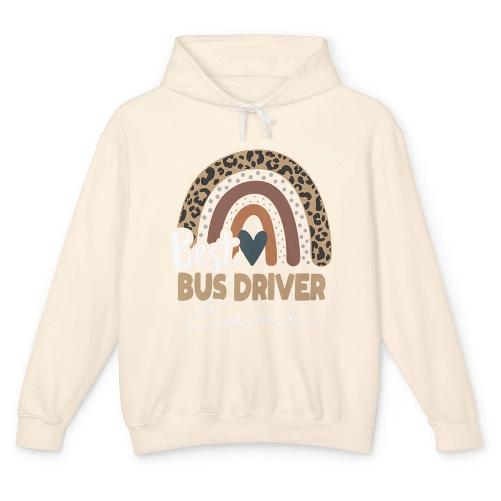 Funny Best School Bus Driver Ever Life Leopard Rainbow Boho Unisex Lightweight Hoodie