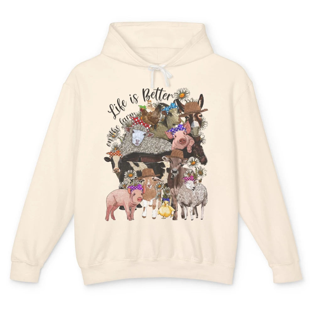 Western Animals Life Is Better On The Farm Pig Cow Donkey Unisex Lightweight Hoodie