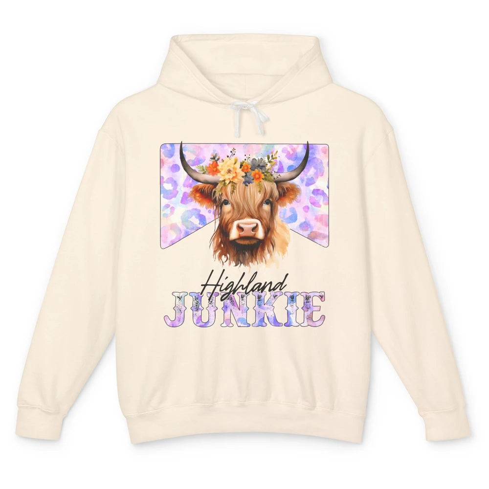 Floral Highland Cow Junkie Western Country Farm Animal Unisex Lightweight Hoodie