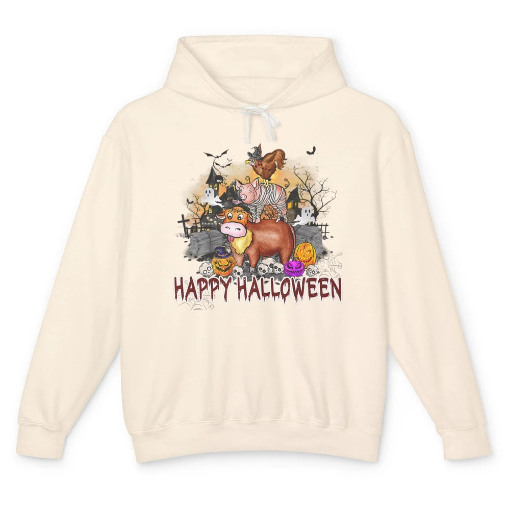 Farm Animal Haunted House Farming Halloween Spooky Season Unisex Lightweight Hoodie