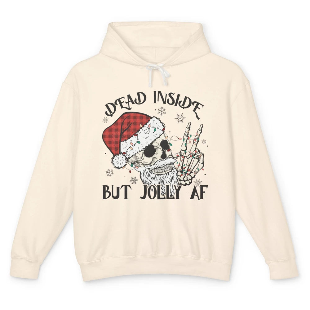 Funny Xmas Skull Dead Inside But Jolly AF Christmas Skeleton Unisex Lightweight Hoodie