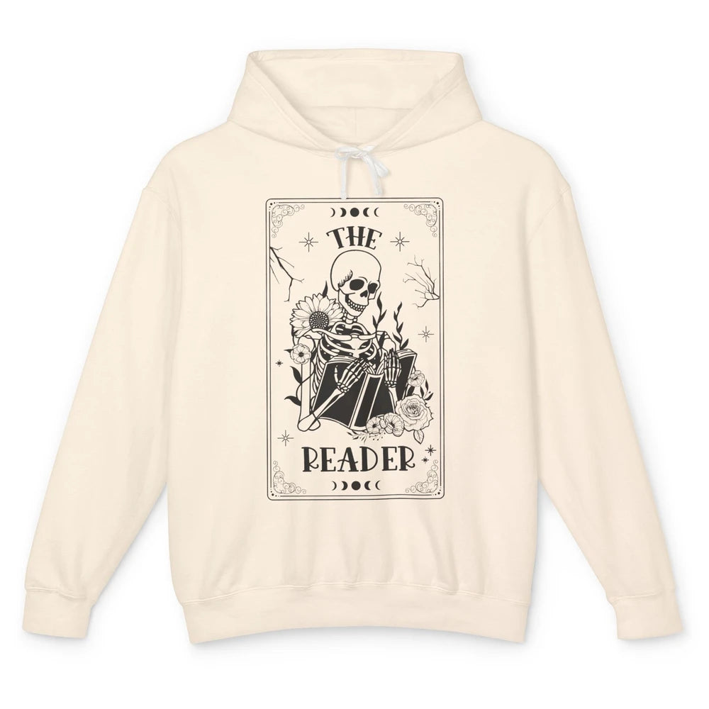 The Reader Skeleton Tarot Card Halloween Reader Book Lovers Unisex Lightweight Hoodie