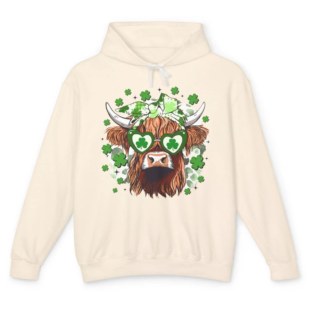 St Patrick Highland Cow Shamrock Bandana Western St Paddy Unisex Lightweight Hoodie