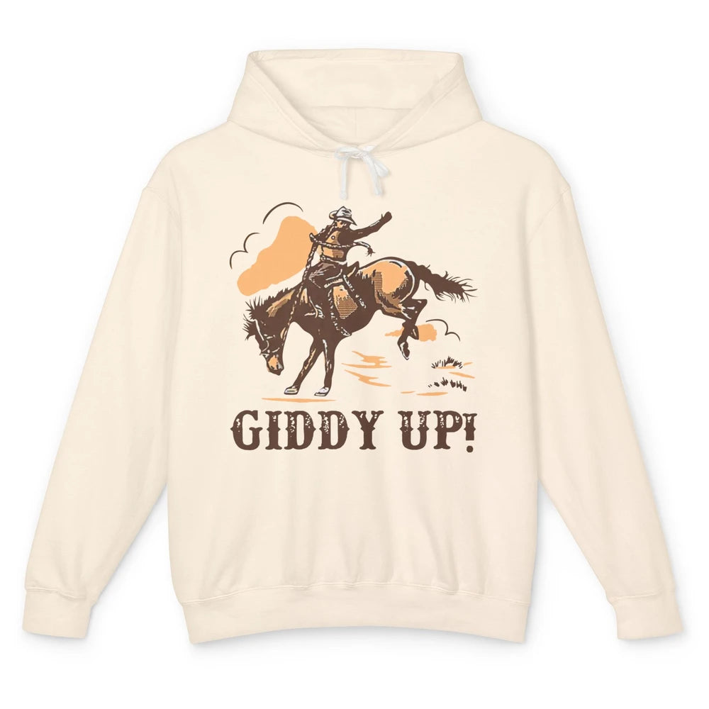 Retro Cowboy Rodeo Giddy Up Hold Your Horses Western Country Unisex Lightweight Hoodie