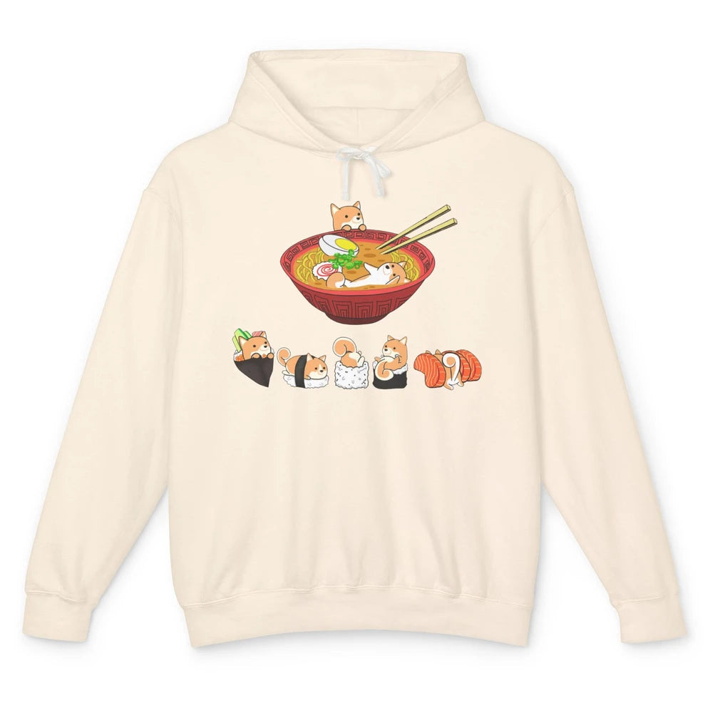 Funny Shiba Inu Sushi Ramen Bowl Cute Japanese Kawaii Dog Unisex Lightweight Hoodie