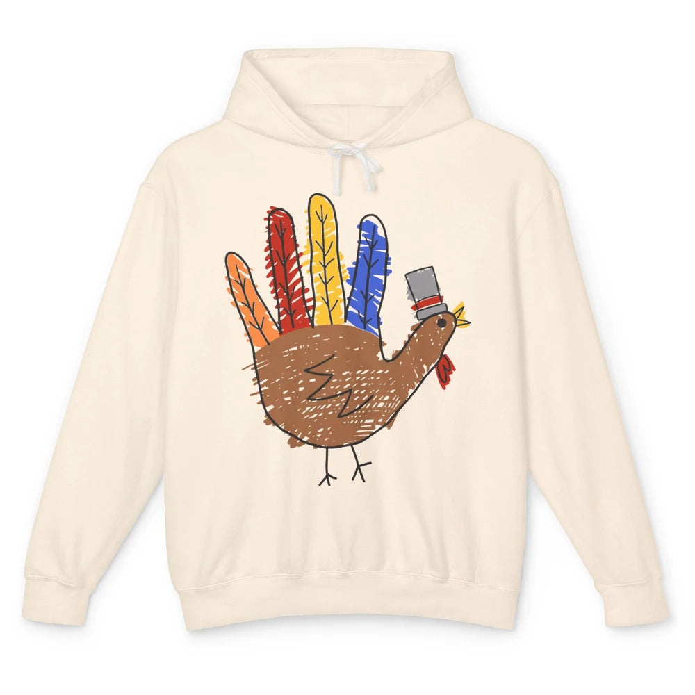 Thanksgiving Hand Turkey Funny Thanksgiving Teacher Thankful Unisex Lightweight Hoodie