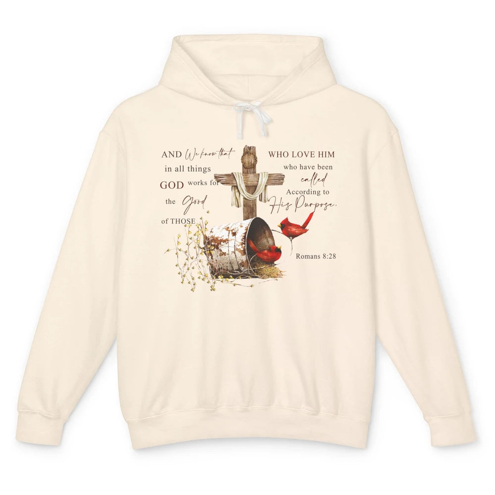 Cardinals Jesus Cross God Works For The Good Christian Gift Unisex Lightweight Hoodie