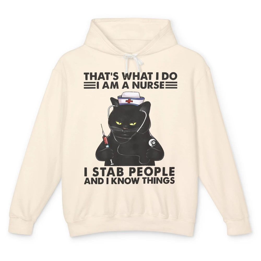 Black Cat That's What I Do I Am A Nurse Funny Nursing Life Unisex Lightweight Hoodie