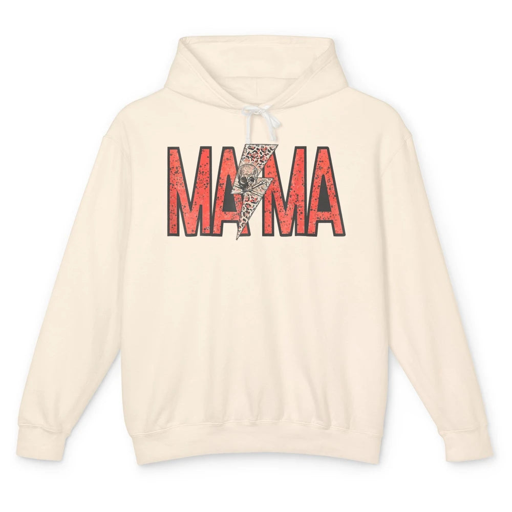 Mama Lightning Bolt Leopard Skull Mothers Day Mom Rocker Unisex Lightweight Hoodie