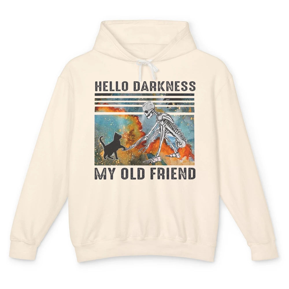 Black Cat And Skeleton Hello Darkness My Old Friend Cat Love Unisex Lightweight Hoodie