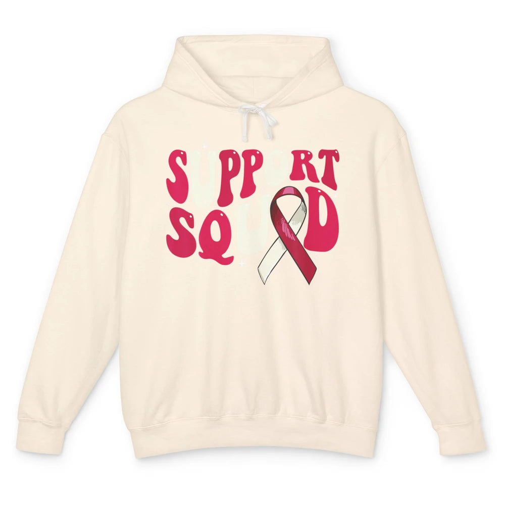 Groovy Support Squad Throat Cancer Awareness Burgundy White Unisex Lightweight Hoodie