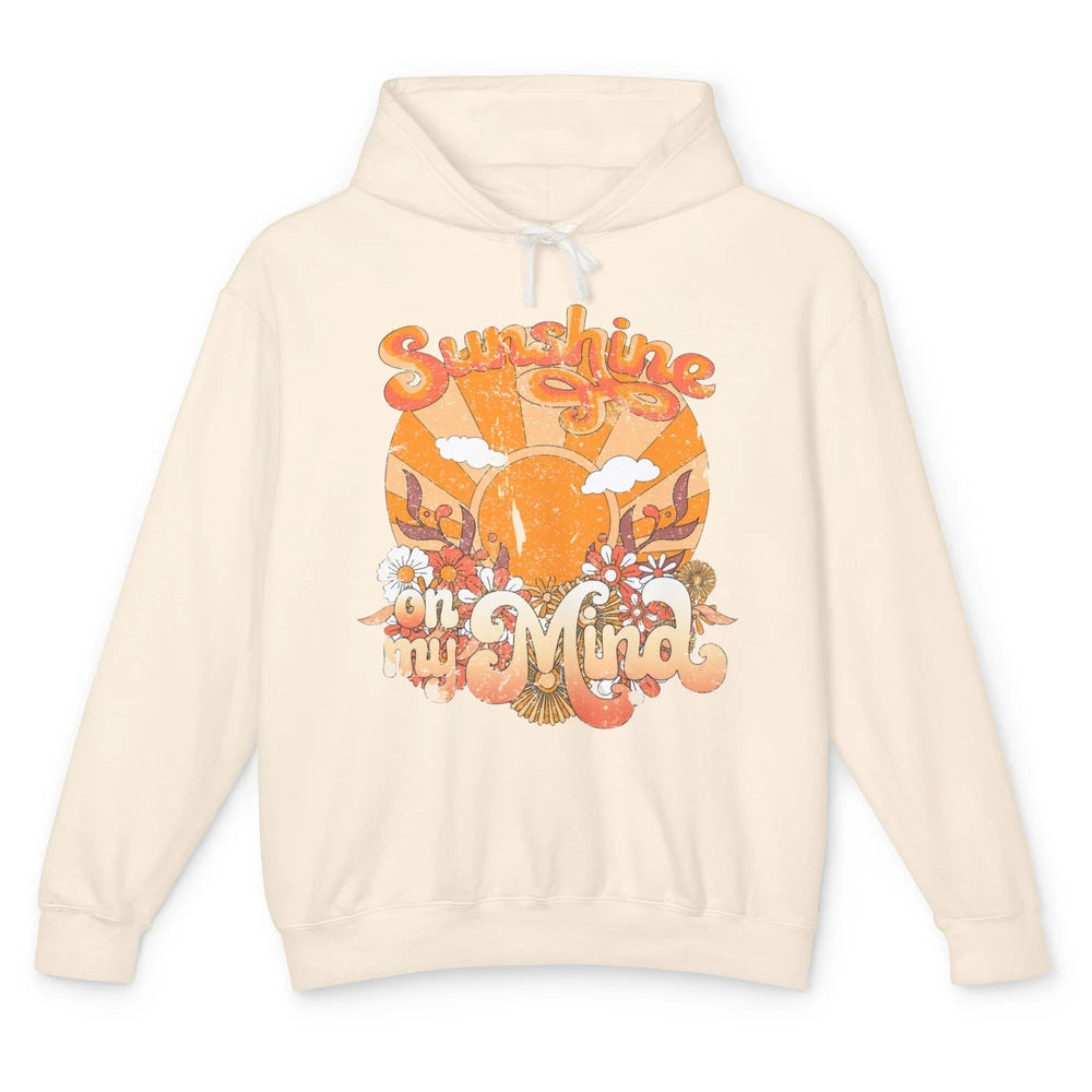 Retro Floral Rainbow Sunshine On My Mind Peace Hippie Girl Unisex Lightweight Hoodie