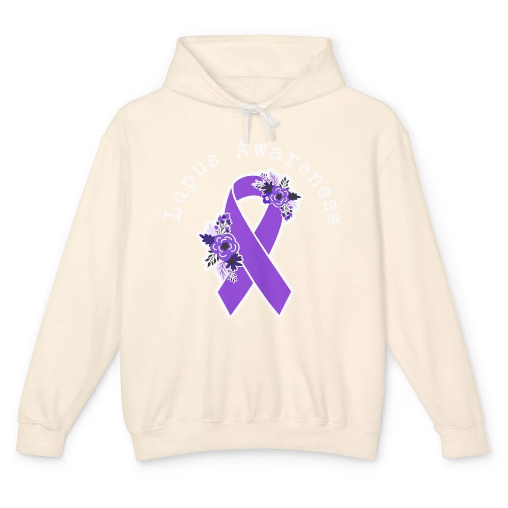 Lupus Awareness Support Floral Purple Ribbon Lupus Month Unisex Lightweight Hoodie