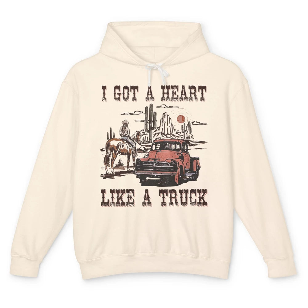 Western Sunset Cowgirl I Got Heart Like Truck Rodeo Cactus Unisex Lightweight Hoodie