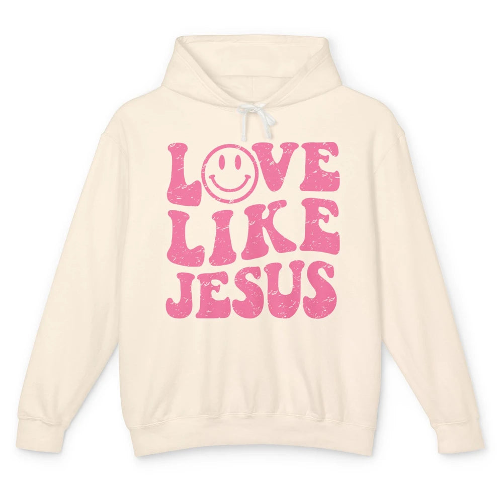 Groovy Love Like Jesus Smiling Face Christian Religious Unisex Lightweight Hoodie