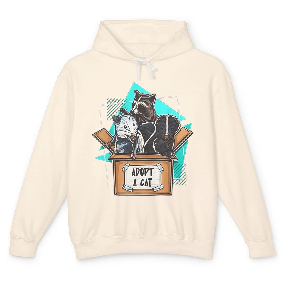 Adopt Forbidden Cats In Box Raccoon Skunks Possum Vaporwave Unisex Lightweight Hoodie