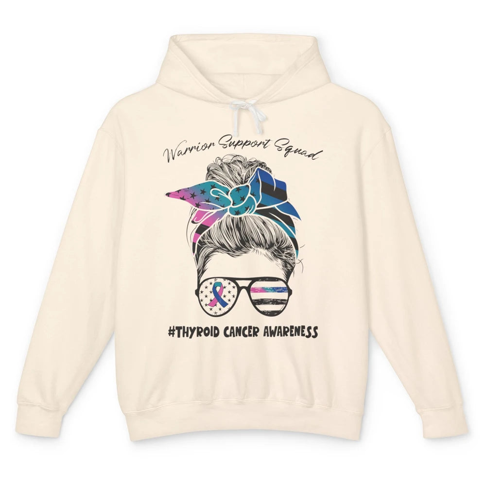 Messy Hair Warrior Support Squad Thyroid Cancer Awareness Unisex Lightweight Hoodie