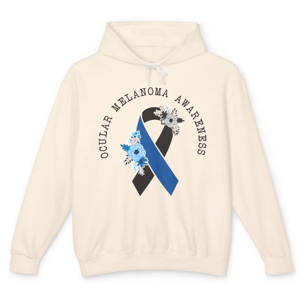 Ocular Melanoma Awareness Floral Black Blue Ribbon Rainbow Unisex Lightweight Hoodie