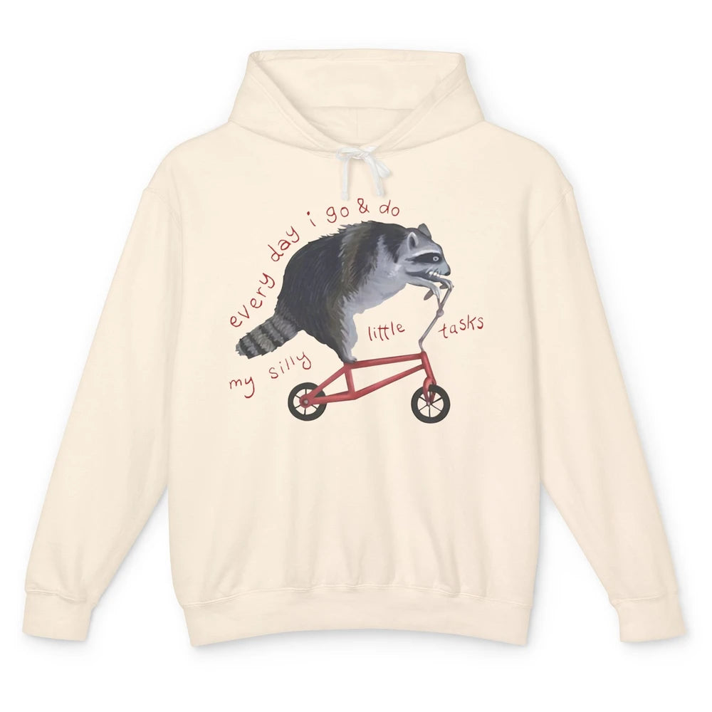 Funny Fat Raccoon Riding Bike I Do Silly Tasks Trashed Panda Unisex Lightweight Hoodie