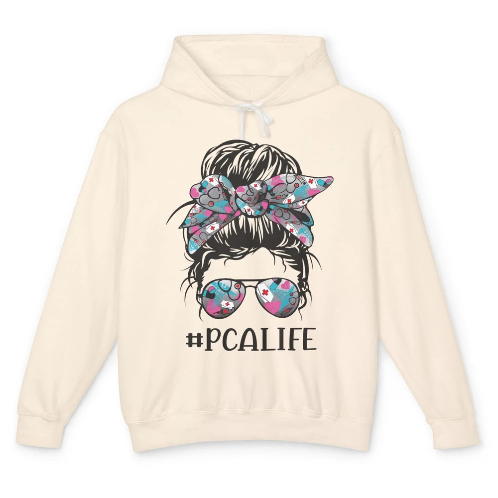 Messy Bun Glasses PCA Life Patient Care Assistant Nurse Life Unisex Lightweight Hoodie