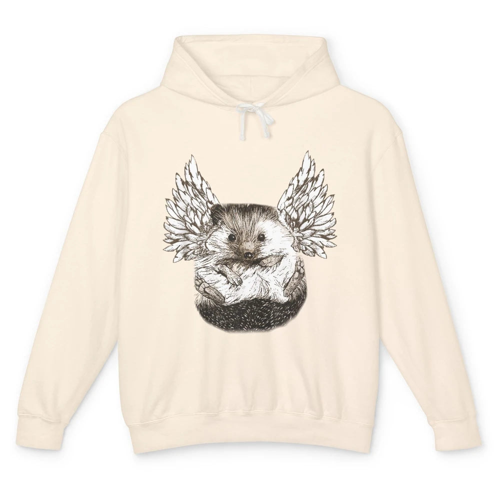 Funny Hedgehog Angel Vintage Wild Animal Pet Owner Hedgie Unisex Lightweight Hoodie