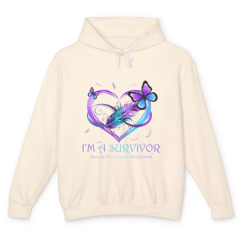 Survivor Purple Teal Heart Love Suicide Prevention Awareness Unisex Lightweight Hoodie